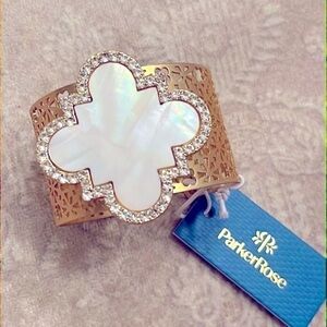 Brand New Parker Rose Mother of Pearl Gold Tone Adjustable Cuff Bracelet